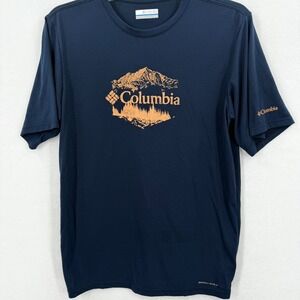 Columbia Omni-Wick T-Shirt Men's Medium Navy Blue Hiking Adventure Graphic Tee